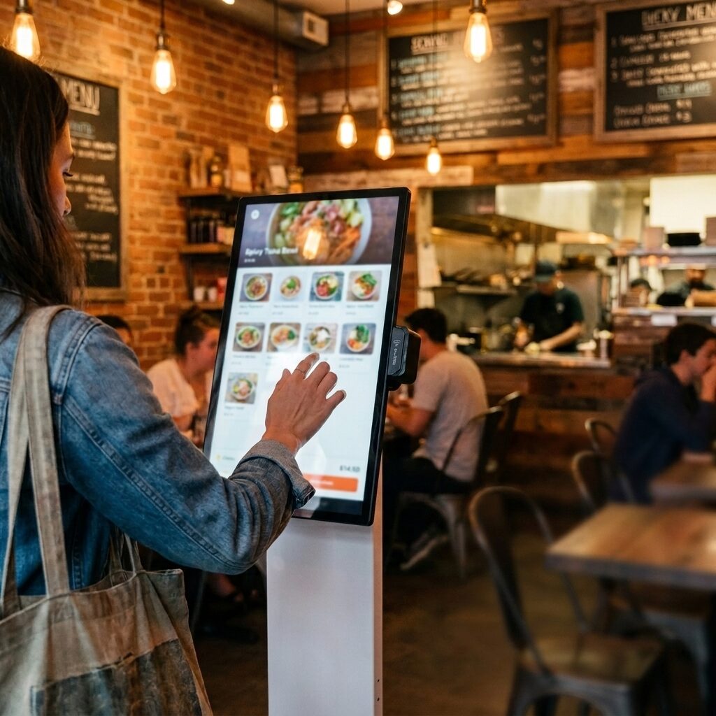 Self-service kiosk in a restaurant
